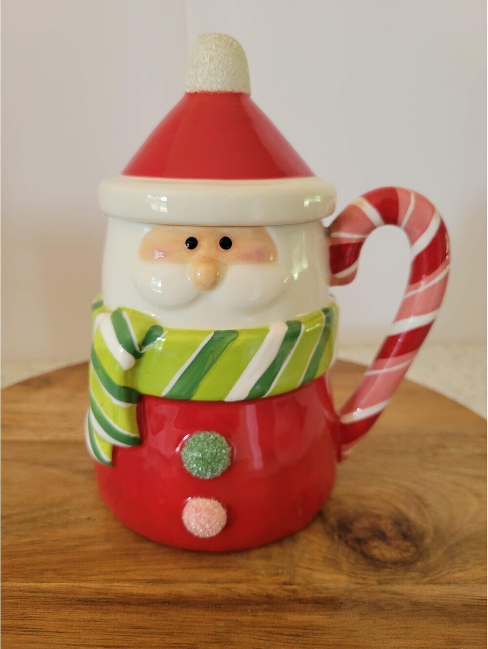 Department 56 Santa Coffee Mug Cup With Lid Candy Cane Handle Ceramic Holiday